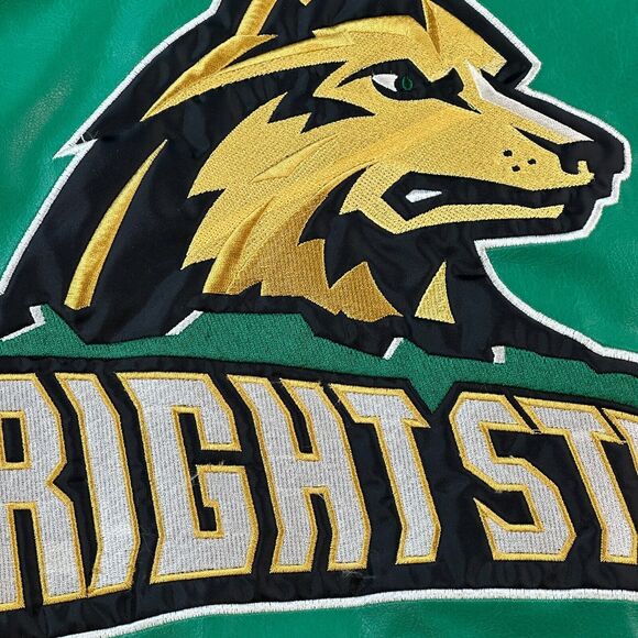 Vintage Wright State Raiders Jacket Mens 2XL Green Steve & Barrys WSU Letterman - Picture 11 of 16